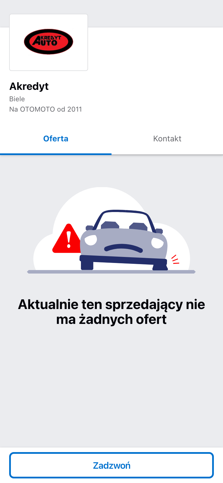 churned dealer subdomain: Akredyt with no offers, 14-year tenure