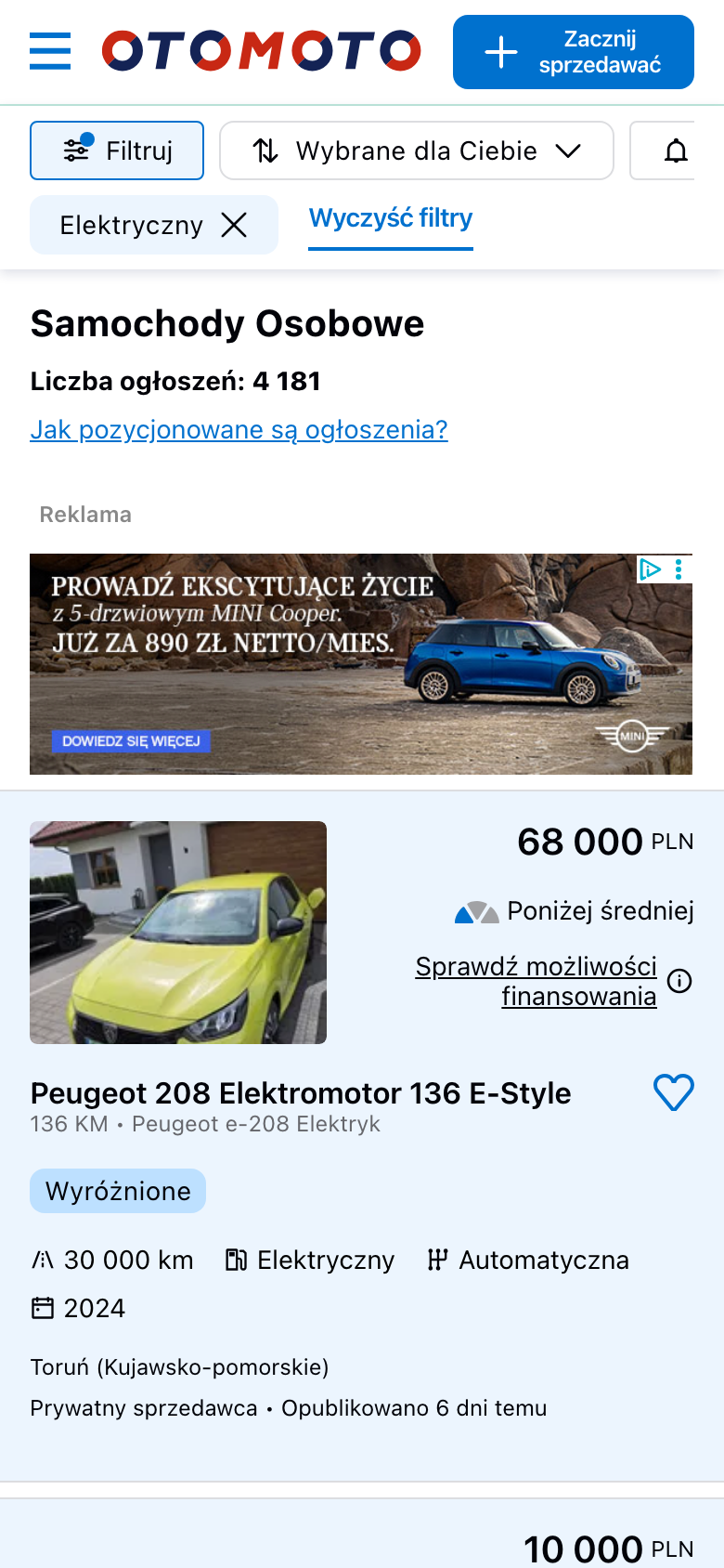 otomoto.pl electric filter